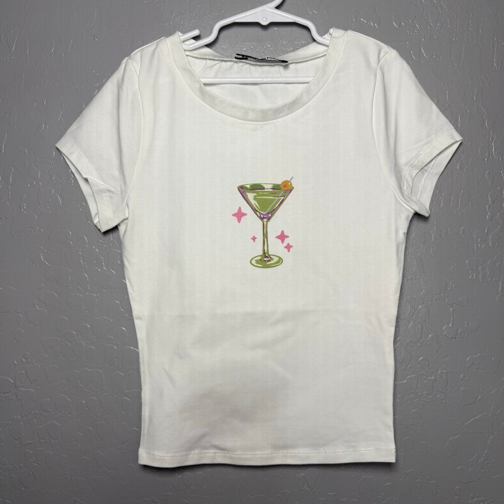 Princess Polly Martini Time Graphic Baby Tee White Size US 2